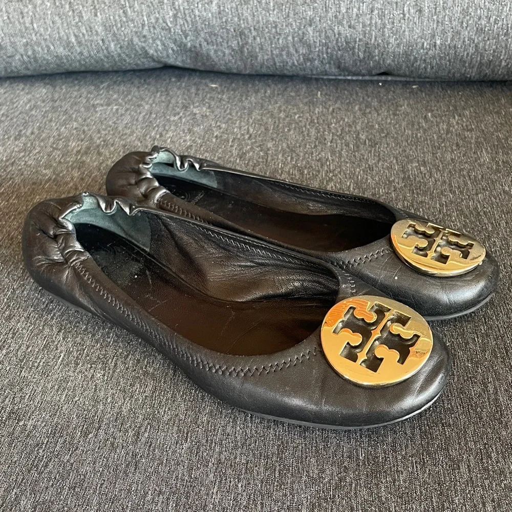 Tory Burch Caroline black leather ballerina flats US 7